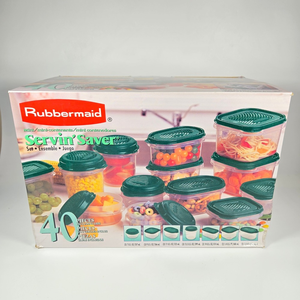 Rubbermaid Servin' Saver 40 Piece Food Storage Container Set Green Lids Vintage